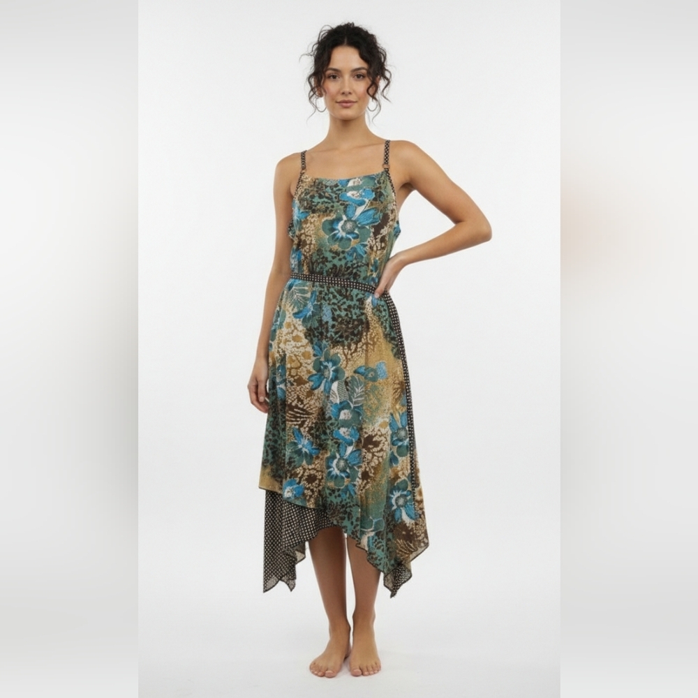 Giorgio Fiorlini Dress Y2K Blue Fairy Grunge Floral Asymmetrical  L+